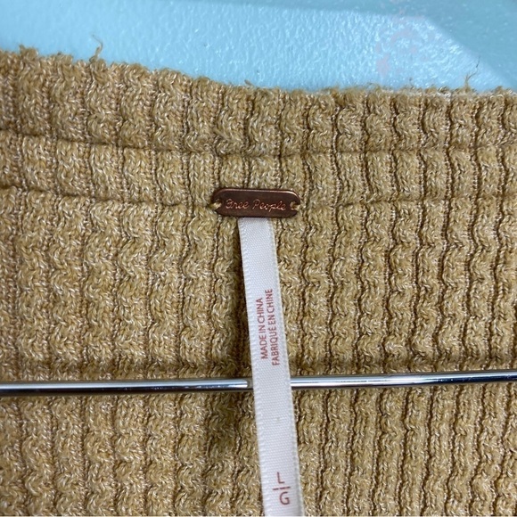 Free People Coraline Thermal Top Tan Slouchy Oversized V‎ Neck Sz L - Picture 3 of 11